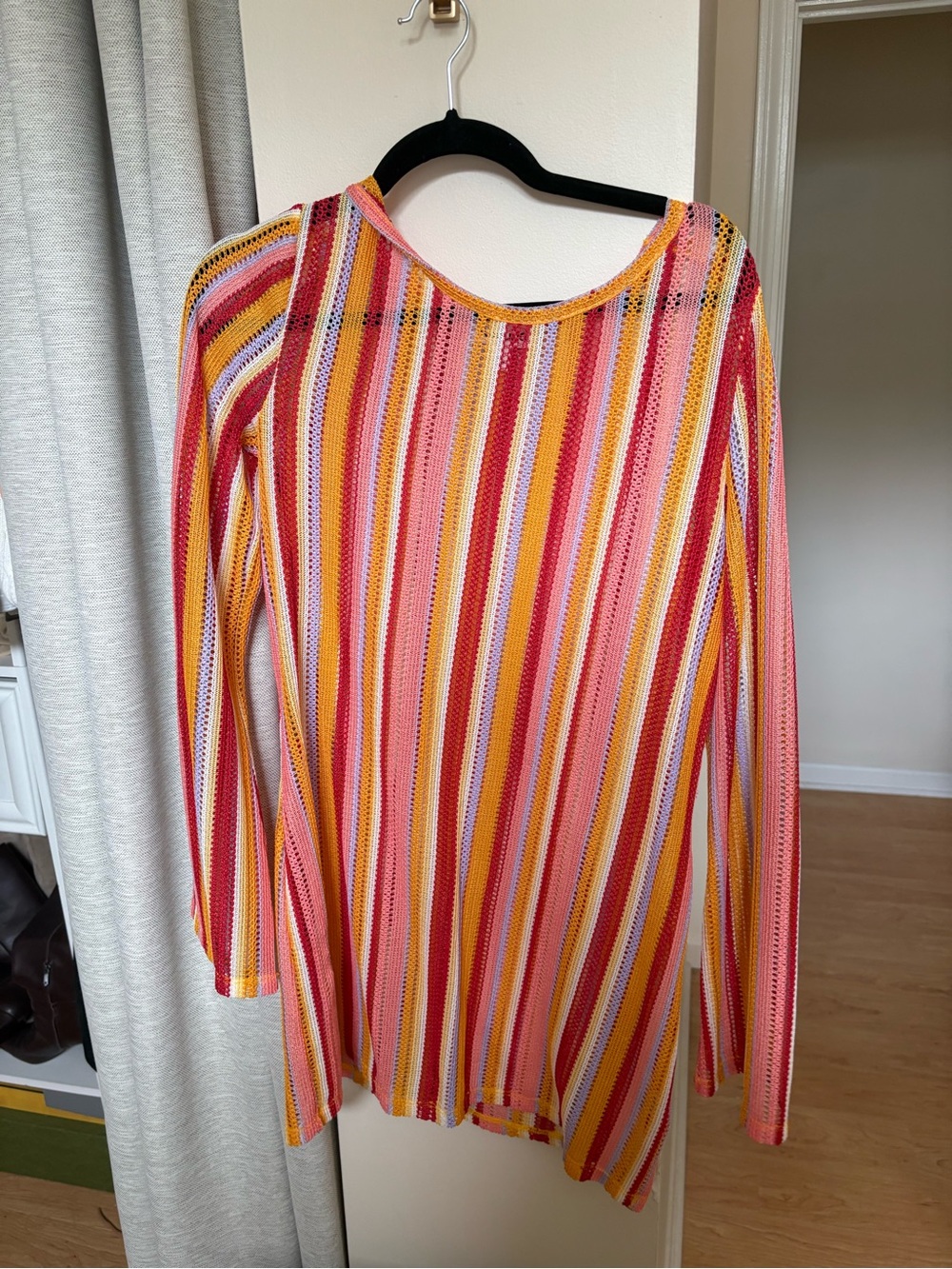 Abound Multicolor Striped Open-Knit Swim Coverup — Pink, Yellow & Red